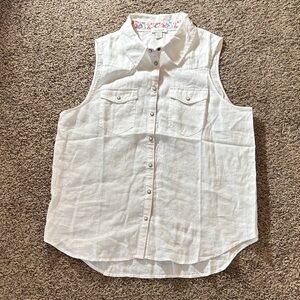 Sundance White Sleeveless Button Down Shirt